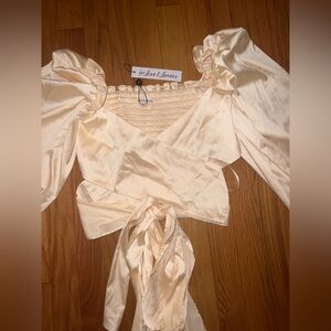 For Love And Lemons Cream Satin Wrap Blouse